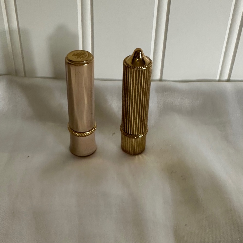 Revlon Vintage Lipstick Cases Set of 2 Gold Rose Gold MCM Collectible Good Retro